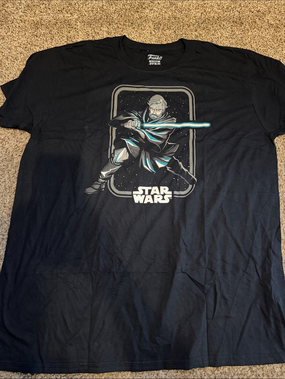 Funko Black Star Wars Obi-Wan Kenobi Graphic Tee with Teal Lightsaber